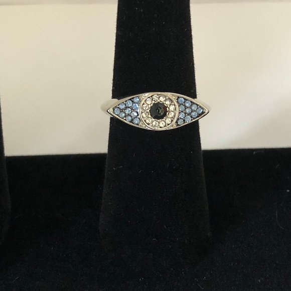 Boho Silver Evil Eye Rhinestone Ring - Picture 1 of 4